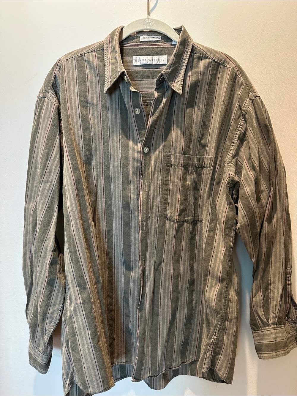 Striped Long-Sleeve Button-Up Shirt — Olive